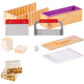 VEVOR Soap Making Kit, Bamboo Cutting Box and Inner Box with Silicone Mold, Stainless Steel Straight Cutter and Wavy Cutter, 100 Bags and 105 Sti