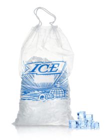 Pack of 500 Printed Metallocene Ice Bags 8 lb, 11 1/2 x 18. Polyethylene Bags with Drawstring Closure 11.5 x 18. 1.20 Mil Thick. Ideal for Indust